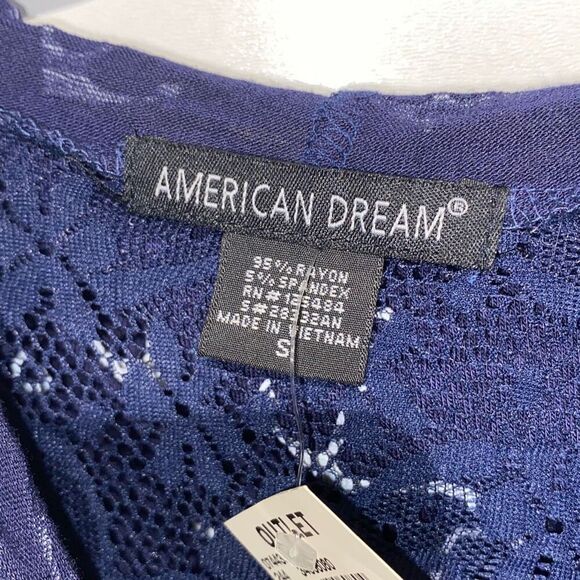 American Dream Women's Navy White Floral Lace Back Stretch Pullover Hoodie Small - Picture 3 of 8